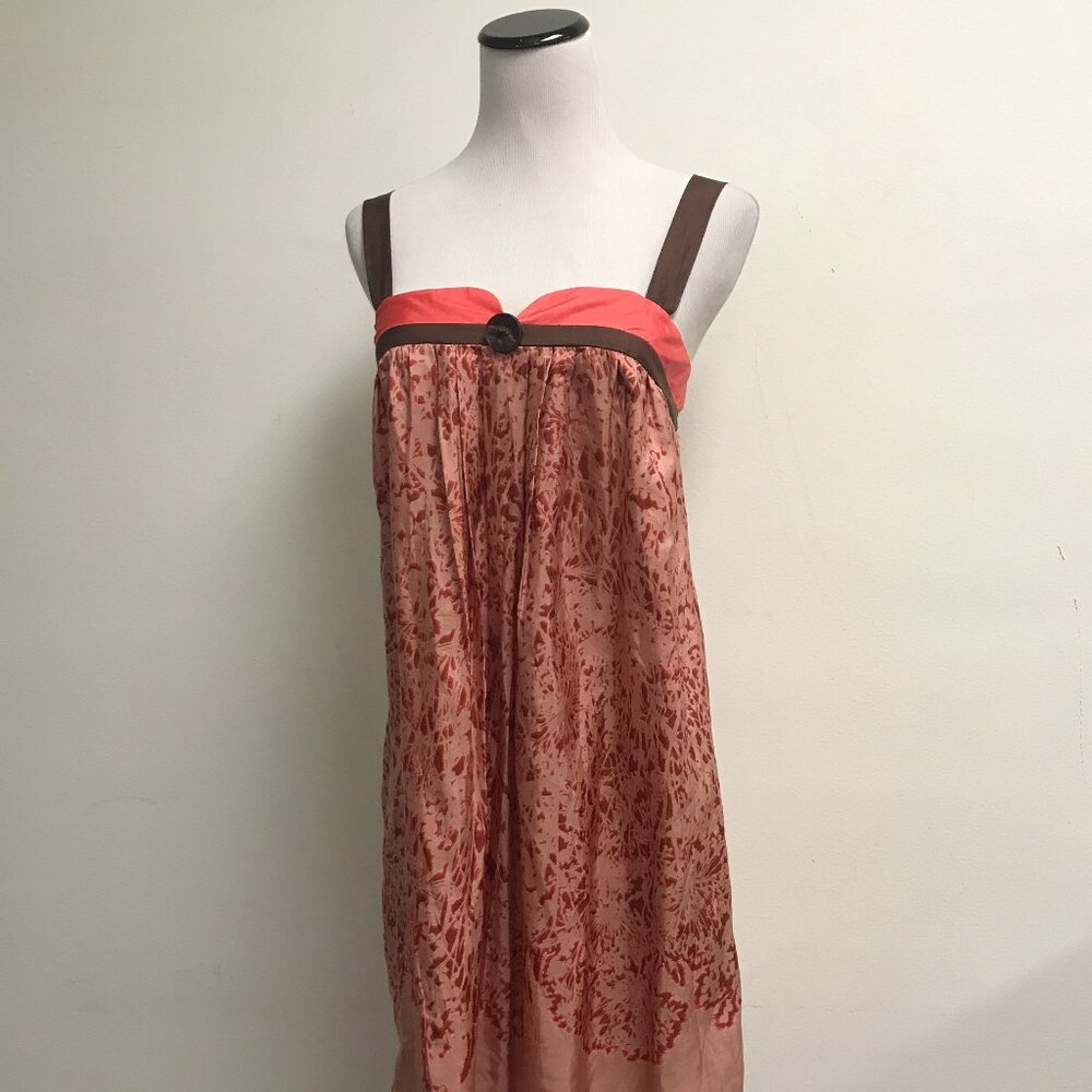 Harkham Anthropologie silk pink coral rose floral dress 2 sleeveless party